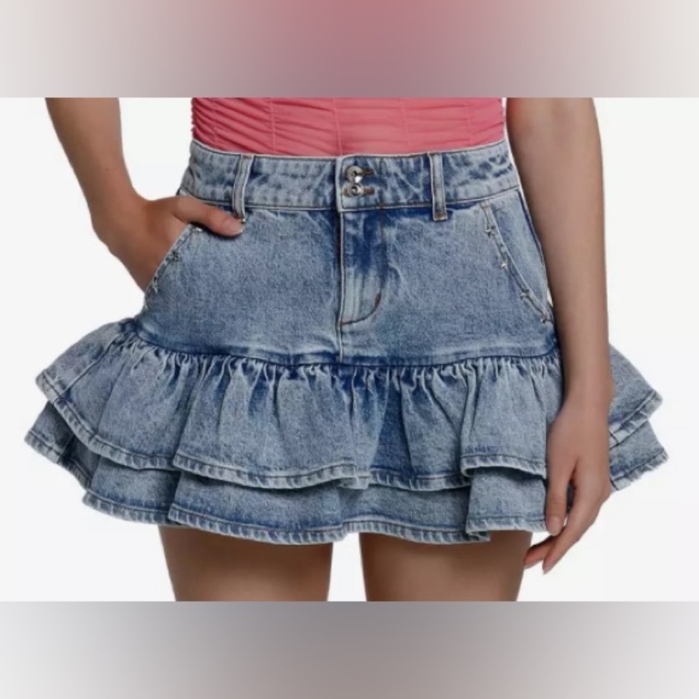 Ruffled Denim Skirt